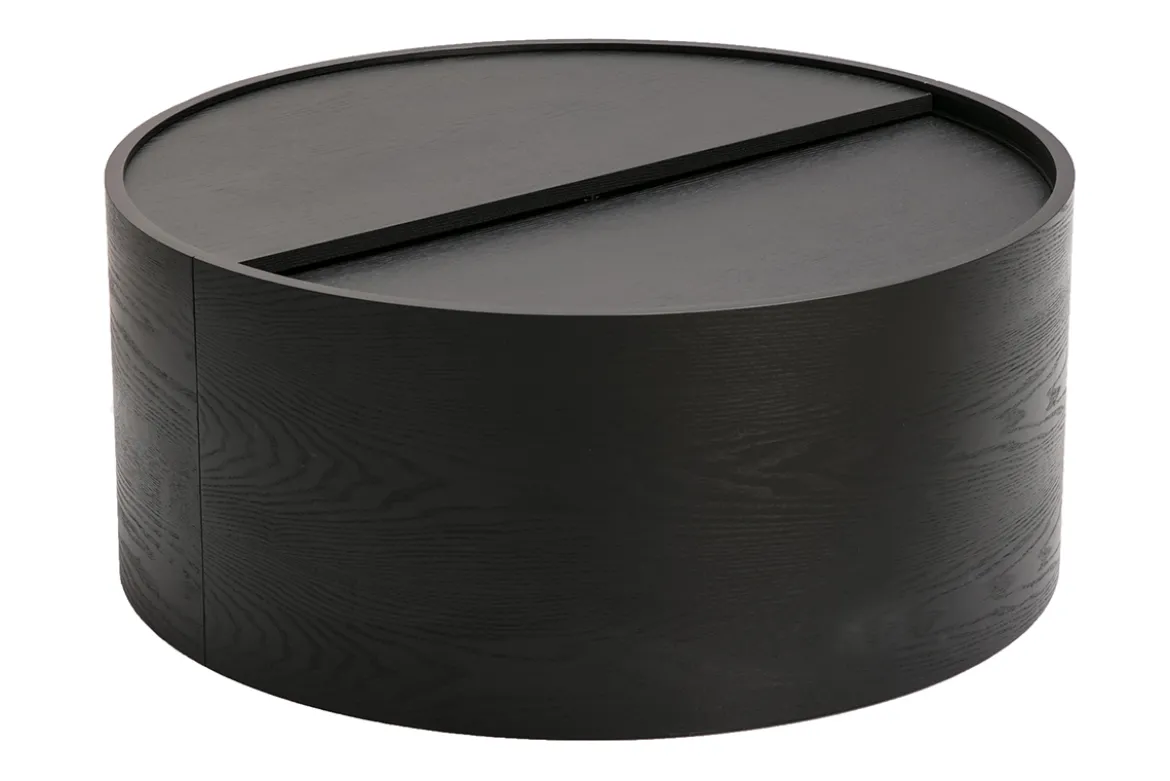 Table basse ronde bois noir avec plateau pivotant et rangement D80 cm DALI
