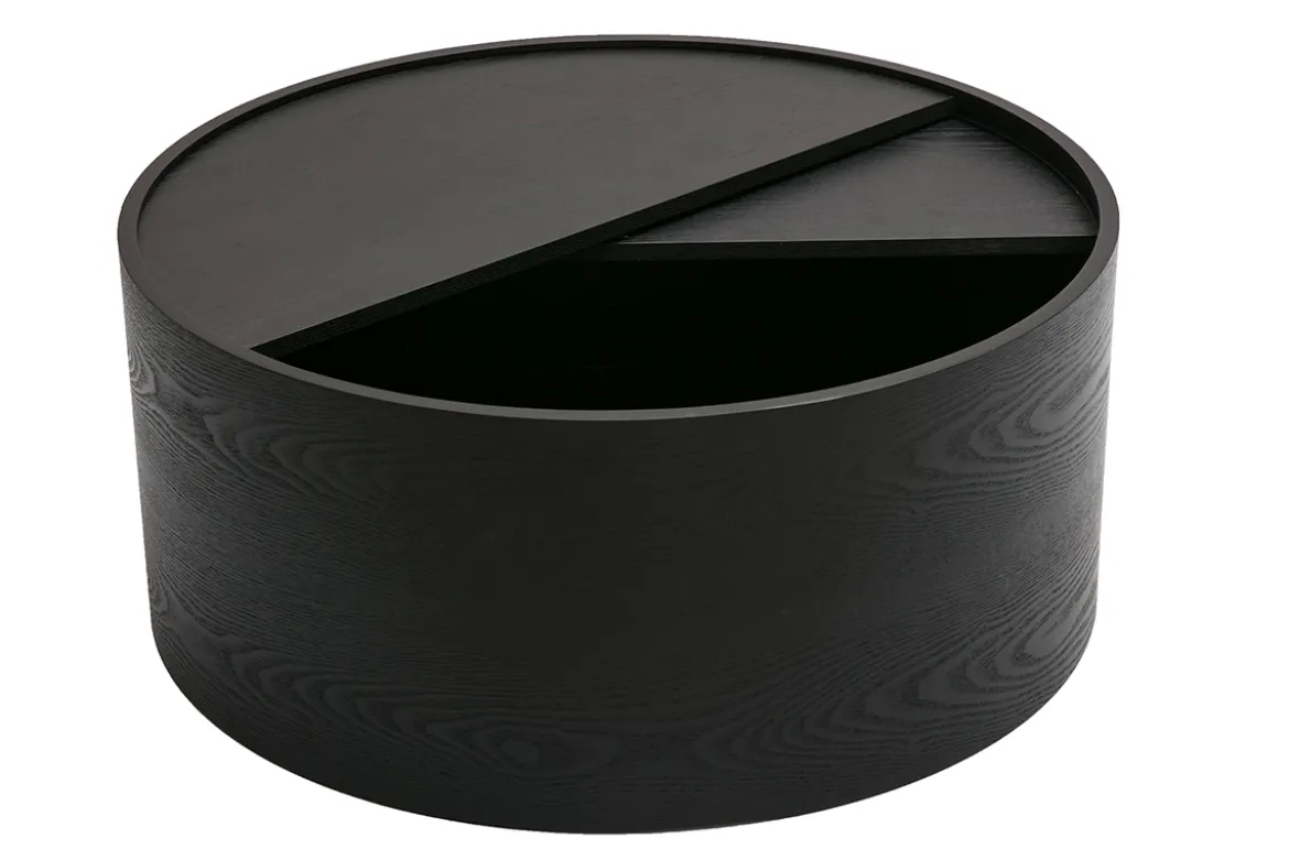 Table basse ronde bois noir avec plateau pivotant et rangement D80 cm DALI