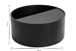 Table basse ronde bois noir avec plateau pivotant et rangement D80 cm DALI