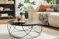 Table basse ronde bois noir et métal noir D80 cm LACE