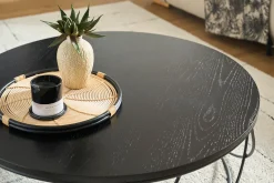 Table basse ronde bois noir et métal noir D80 cm LACE