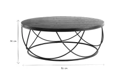 Table basse ronde bois noir et métal noir D80 cm LACE