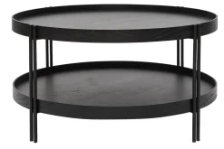 Table basse ronde design bois noir et métal noir D80 cm TWICE