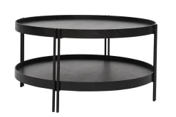 Table basse ronde design bois noir et métal noir D80 cm TWICE