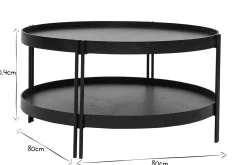 Table basse ronde design bois noir et métal noir D80 cm TWICE