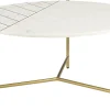 Table basse ronde design en marbre blanc et laiton D90 cm SILLON