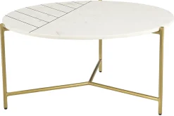 Table basse ronde design en marbre blanc et laiton D90 cm SILLON
