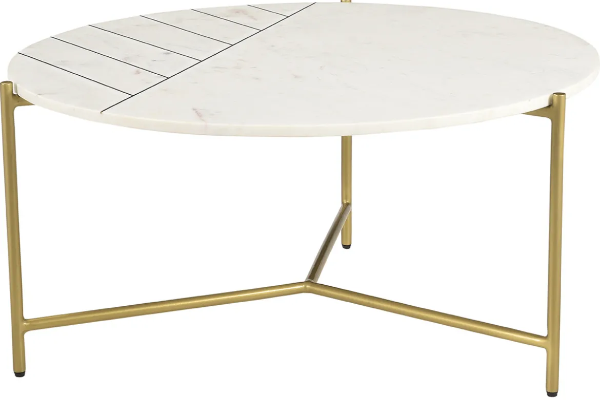 Table basse ronde design en marbre blanc et laiton D90 cm SILLON