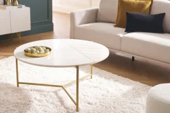 Table basse ronde design en marbre blanc et laiton D90 cm SILLON