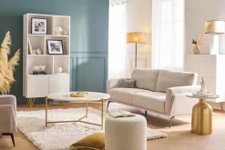 Table basse ronde design en marbre blanc et laiton D90 cm SILLON
