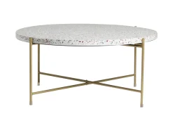 Table basse ronde design en terrazzo et métal doré D81 cm MEZZO