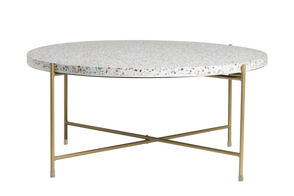 Table basse ronde design en terrazzo et métal doré D81 cm MEZZO