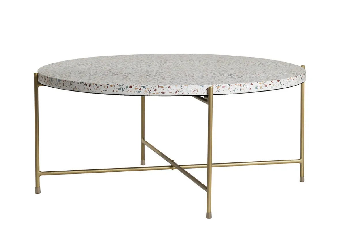 Table basse ronde design en terrazzo et métal doré D81 cm MEZZO