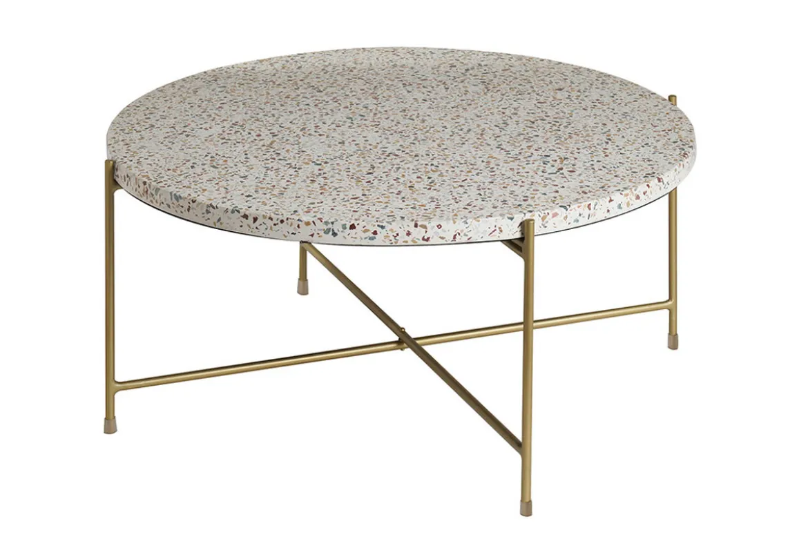 Table basse ronde design en terrazzo et métal doré D81 cm MEZZO