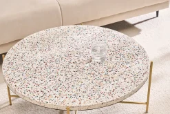 Table basse ronde design en terrazzo et métal doré D81 cm MEZZO