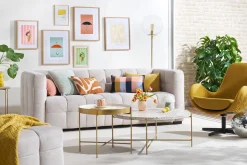 Table basse ronde design en terrazzo et métal doré D81 cm MEZZO