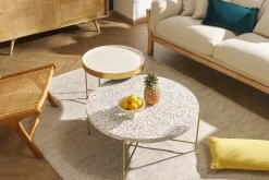 Table basse ronde design en terrazzo et métal doré D81 cm MEZZO