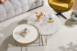 Table basse ronde design en terrazzo et métal doré D81 cm MEZZO