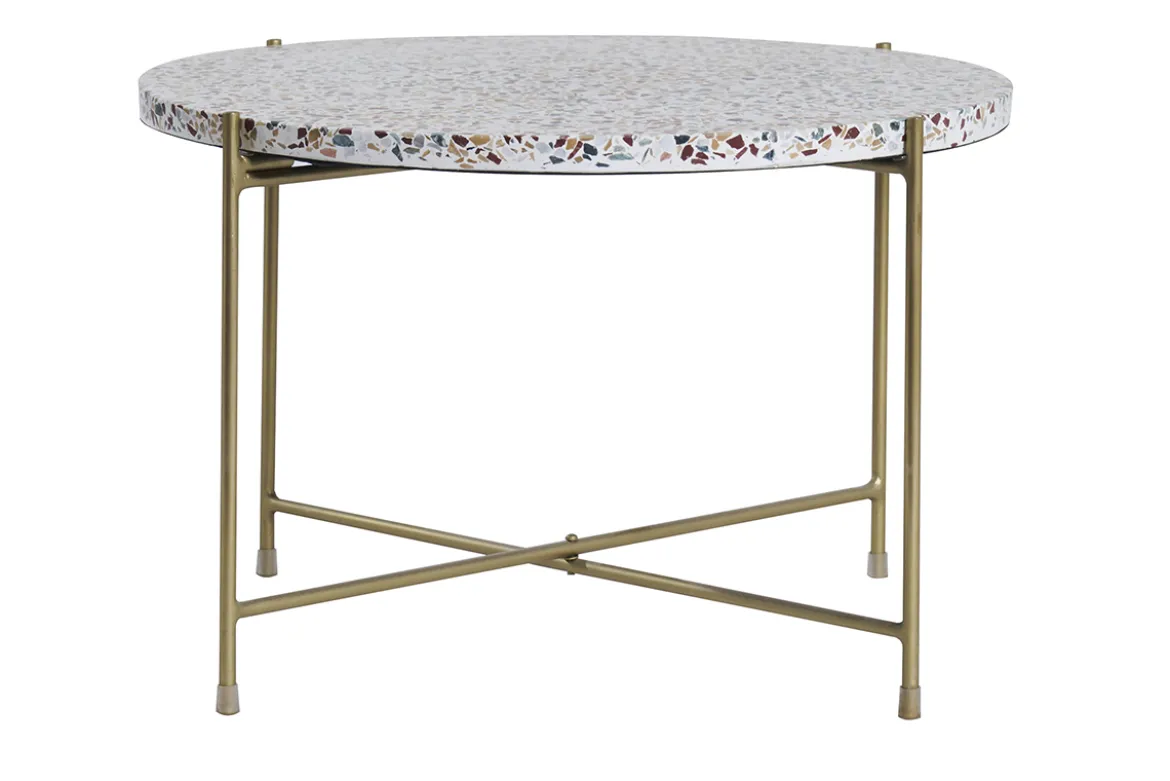 Table basse ronde design en terrazzo et métal doré D55 cm MEZZO