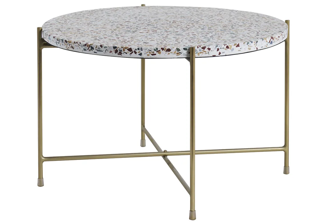 Table basse ronde design en terrazzo et métal doré D55 cm MEZZO
