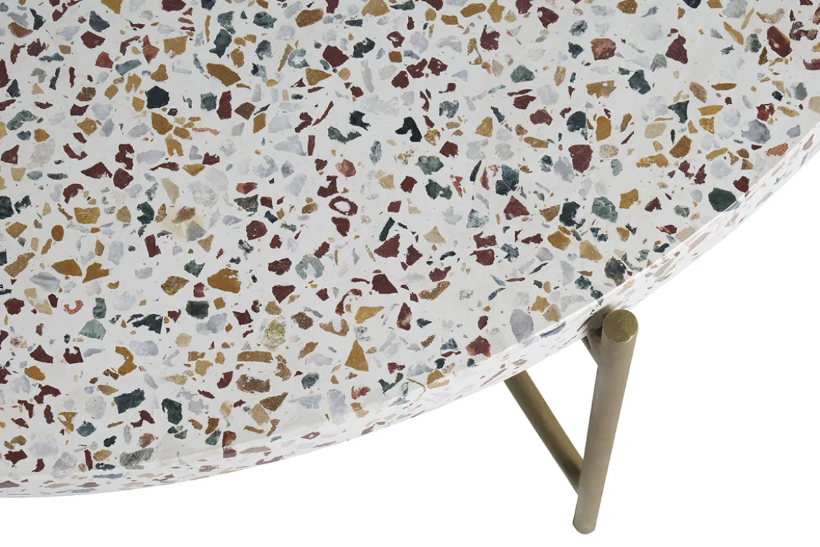 Table basse ronde design en terrazzo et métal doré D55 cm MEZZO