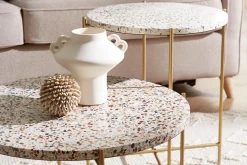 Table basse ronde design en terrazzo et métal doré D55 cm MEZZO