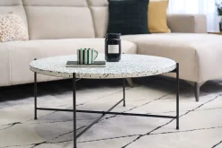 Table basse ronde design en terrazzo et métal noir D81 cm MEZZO