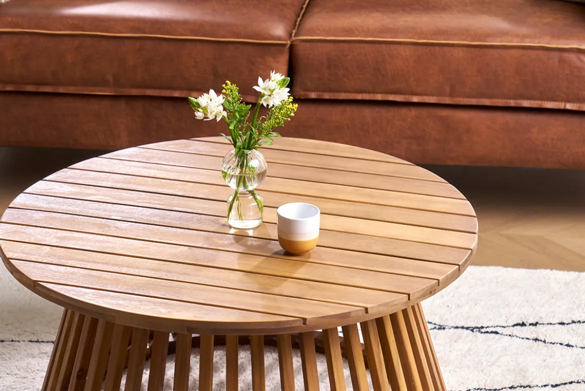 Table basse ronde en bois massif D80 cm - NASSAU