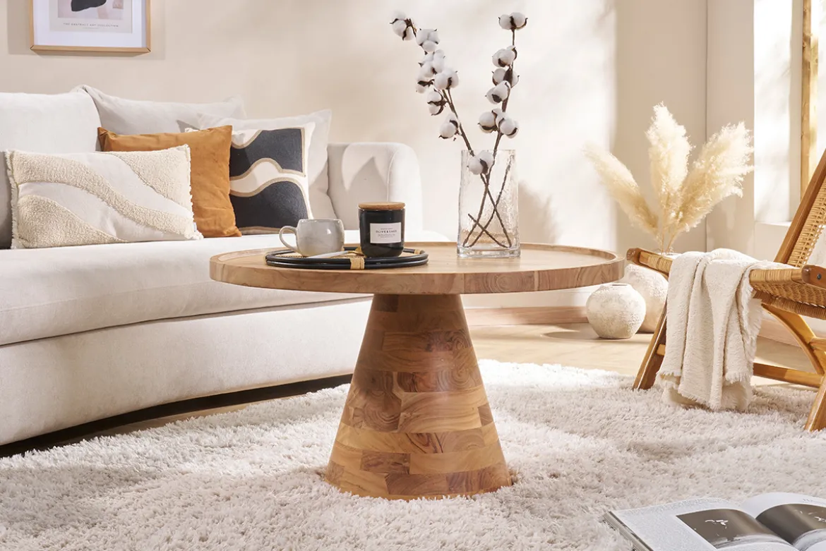 Table basse ronde en bois massif D80 cm MATERA