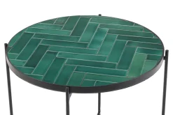 Table basse ronde en céramique vert foncé et métal noir D50 cm KOTTA