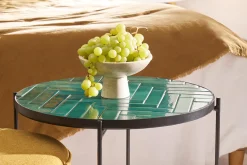 Table basse ronde en céramique vert foncé et métal noir D50 cm KOTTA