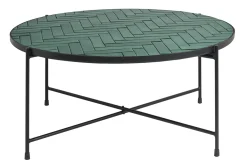 Table basse ronde en céramique vert foncé et métal noir D80.5 cm KOTTA