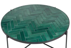 Table basse ronde en céramique vert foncé et métal noir D80.5 cm KOTTA