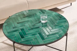 Table basse ronde en céramique vert foncé et métal noir D80.5 cm KOTTA