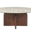 Table basse ronde en terrazzo et bois foncé manguier massif D79.5 cm NESSA