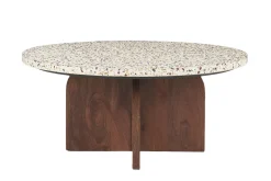 Table basse ronde en terrazzo et bois foncé manguier massif D79.5 cm NESSA