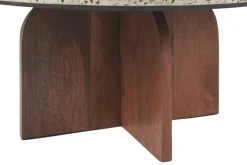 Table basse ronde en terrazzo et bois foncé manguier massif D79.5 cm NESSA