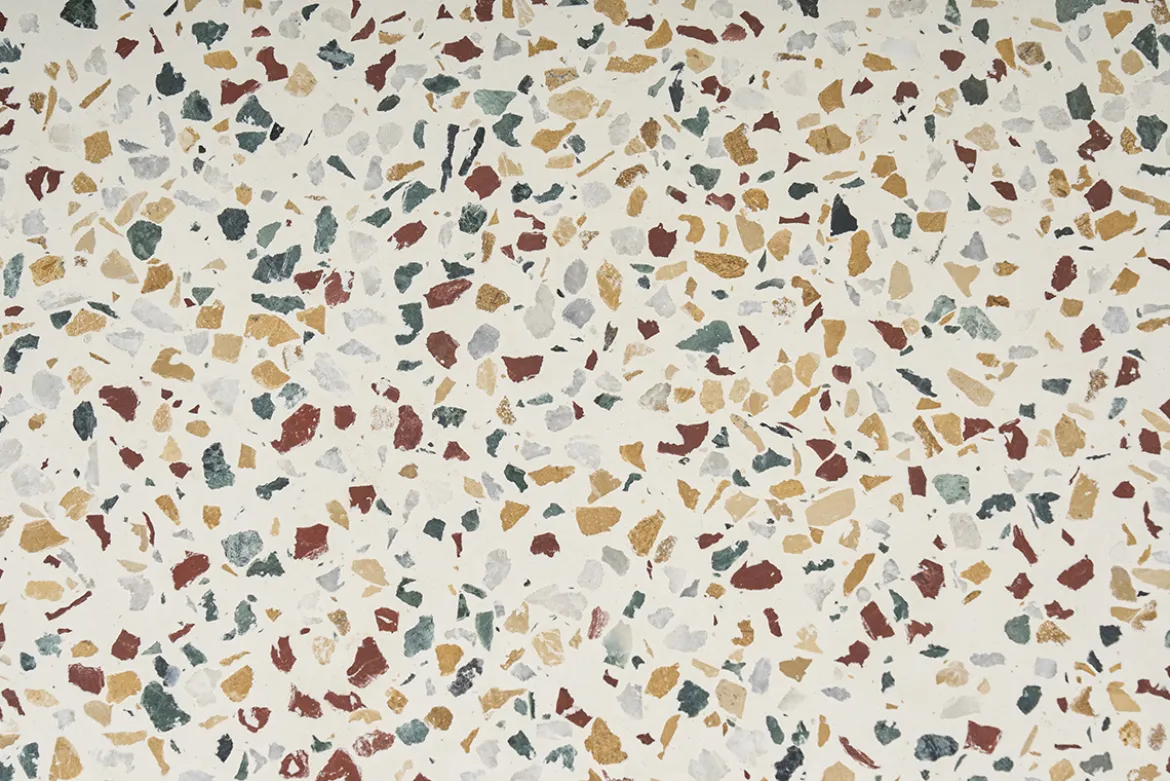 Table basse ronde en terrazzo et bois foncé manguier massif D79.5 cm NESSA