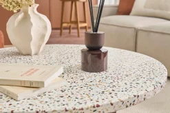 Table basse ronde en terrazzo et bois foncé manguier massif D79.5 cm NESSA