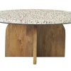 Table basse ronde en terrazzo et bois clair manguier massif D79.5 cm NESSA