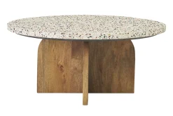 Table basse ronde en terrazzo et bois clair manguier massif D79.5 cm NESSA