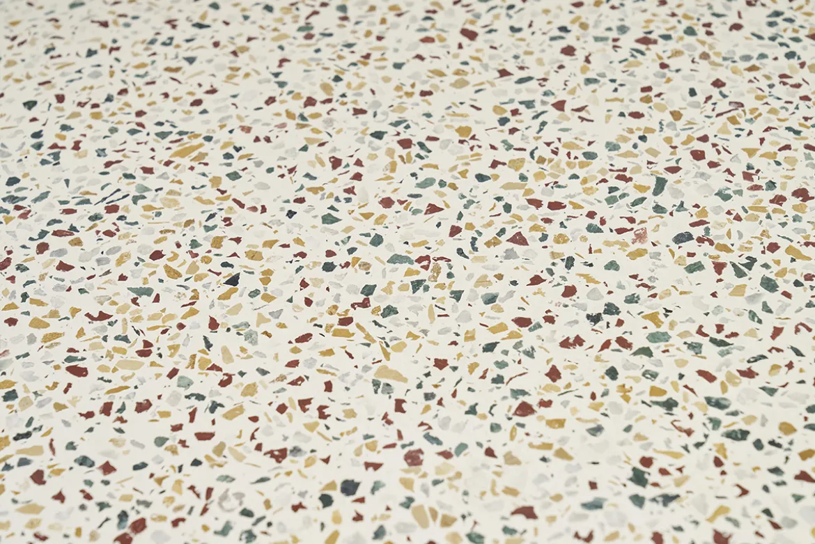 Table basse ronde en terrazzo et bois clair manguier massif D79.5 cm NESSA