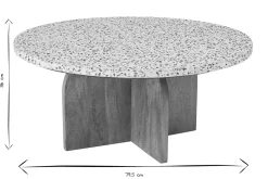 Table basse ronde en terrazzo et bois clair manguier massif D79.5 cm NESSA