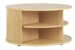 Table basse ronde finition bois clair chêne 2 portes coulissantes D80 cm EPIC