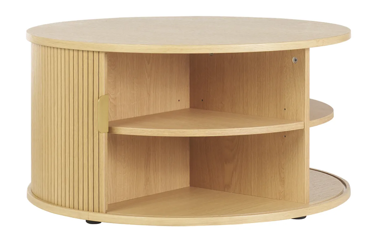 Table basse ronde finition bois clair chêne 2 portes coulissantes D80 cm EPIC