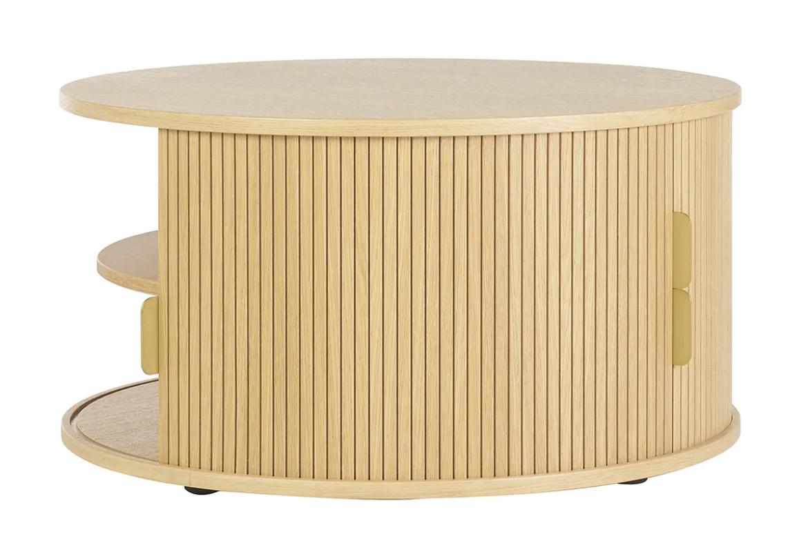 Table basse ronde finition bois clair chêne 2 portes coulissantes D80 cm EPIC