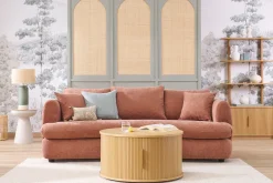 Table basse ronde finition bois clair chêne 2 portes coulissantes D80 cm EPIC