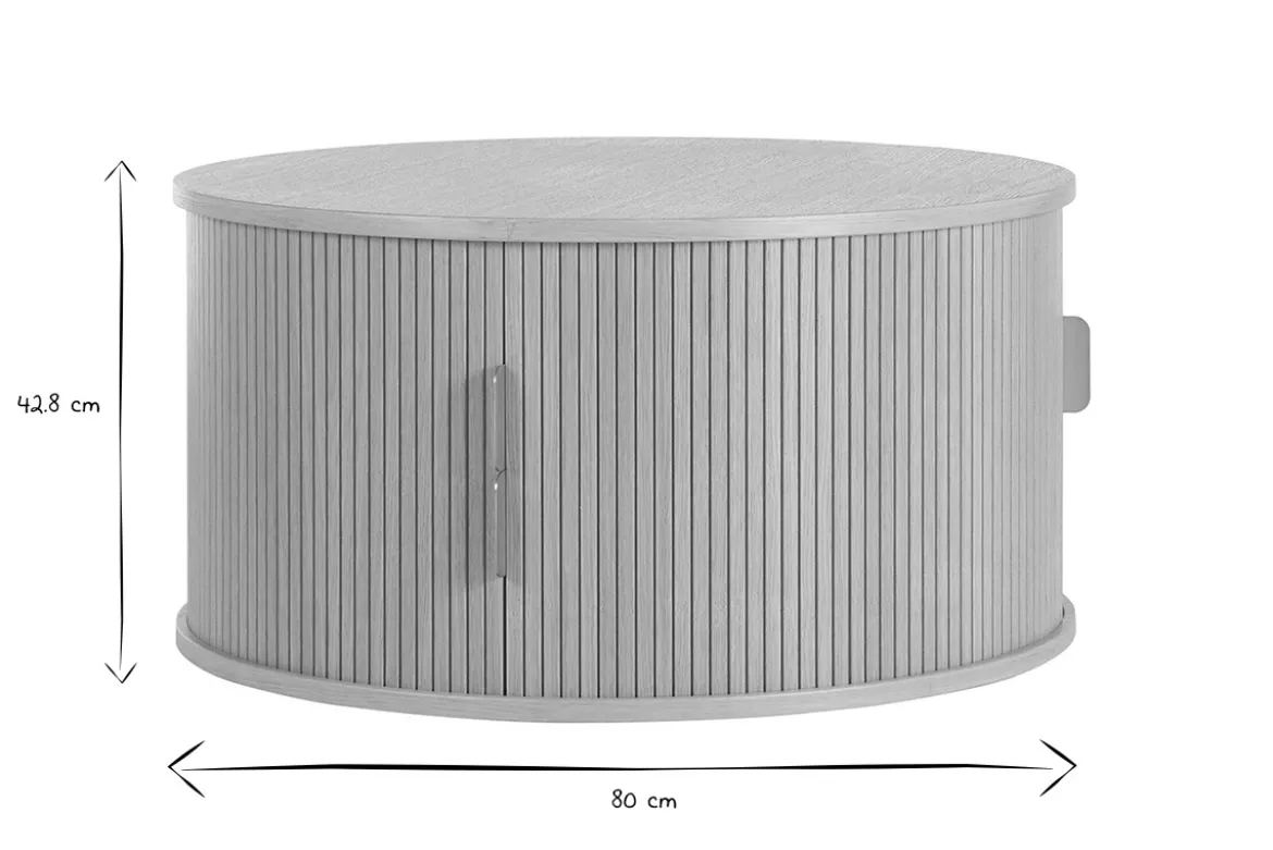 Table basse ronde finition bois clair chêne 2 portes coulissantes D80 cm EPIC