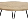 Table basse ronde gravée bois manguier massif et métal noir D80 cm VIBES