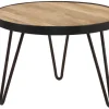 Table basse ronde industrielle bois manguier massif et métal noir D50 cm ATELIER